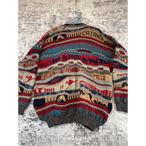 :Emaroo Australia Pure Wool XL Coogi-Style Outback Landmarks 3D Knit Cardigan - Picture 2 of 12
